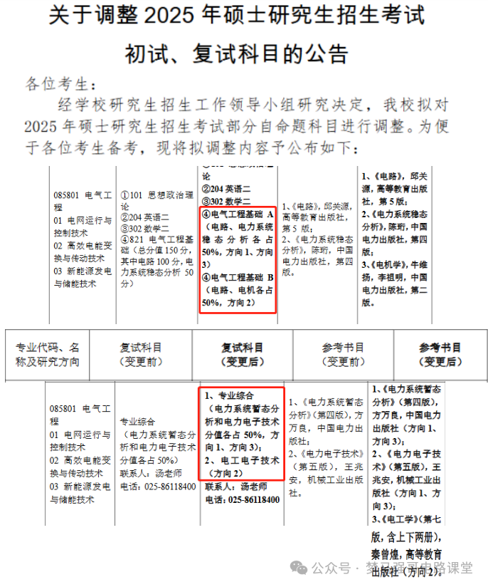 考试大纲调整，细分到方向！南京工程学院改考-电气考研